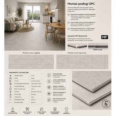 Panele winylowe SPC Concrete Dust 60x60 Beton Matowy 6067231 Klasa 33 5 mm