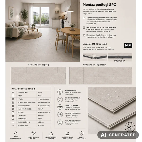 Panele winylowe SPC Concrete Dust Szary 5 mm Klasa 33, 60672