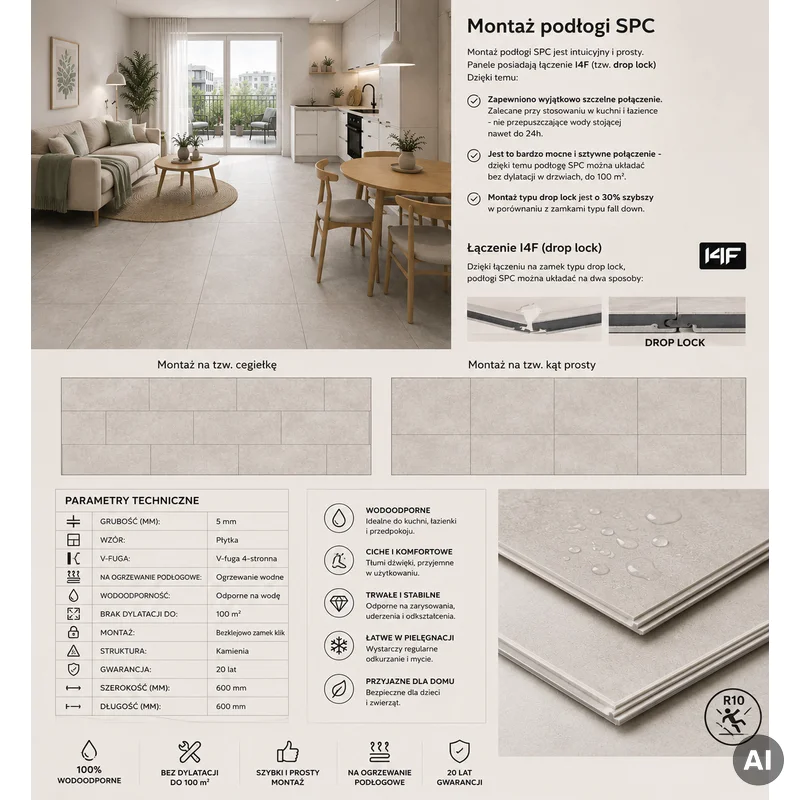 Panele winylowe SPC Concrete Dust 5 mm Klasa 33, 6067231 - 4