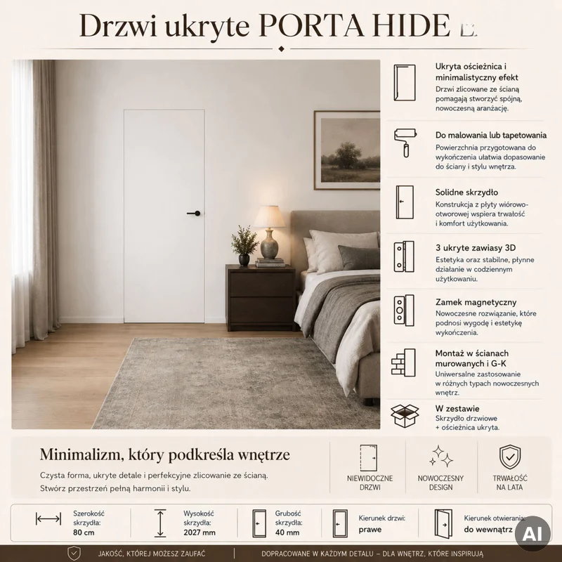 Zestaw Drzwi ukryte + Ościeżnica Porta HIDE Odwrotna przyl