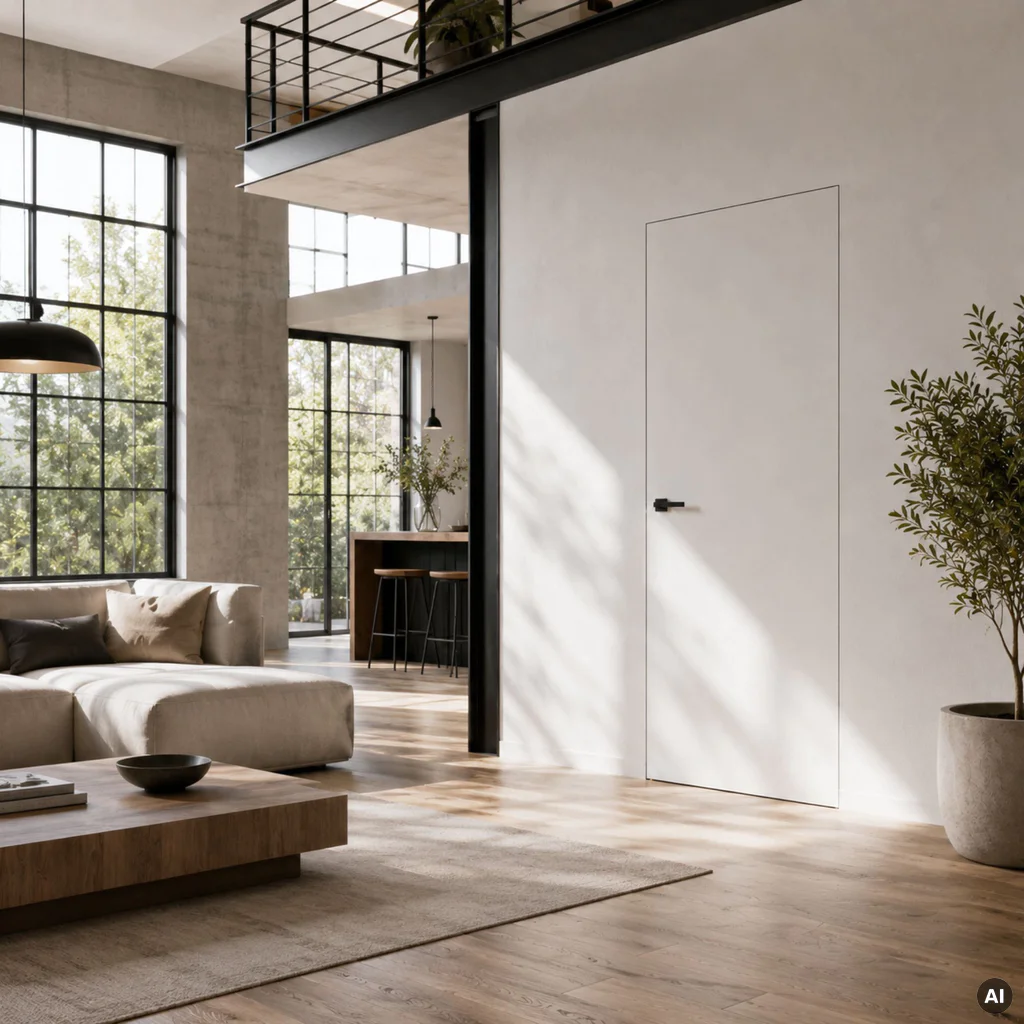 Zestaw Drzwi ukryte + Ościeżnica Porta HIDE Bezprzylgowe (otwierane na zewnątrz) Prawe 80cm płyta, SPA1110P08LBP0A7V0O000, OPA100LP080000AN300000, Zestaw, PORTA HIDE, PORTA