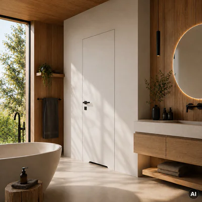 Zestaw Drzwi ukryte + Ościeżnica Porta HIDE WC Bezprzylgowe (otwierane na zewnątrz) Prawe 80cm płyta, SPA1110P08LBPWAYV0O000, OPA100LP080000AN300000