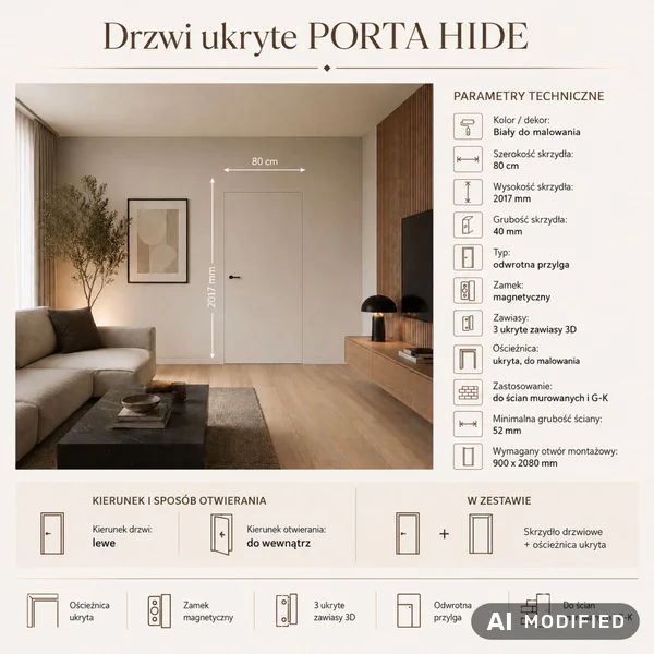 Zestaw Drzwi ukryte + Ościeżnica Porta HIDE Odwrotna przyl