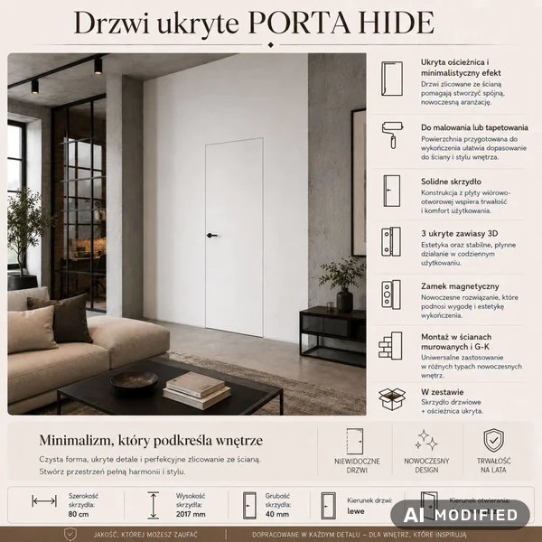 Zestaw Drzwi ukryte + Ościeżnica Porta HIDE Odwrotna przyl