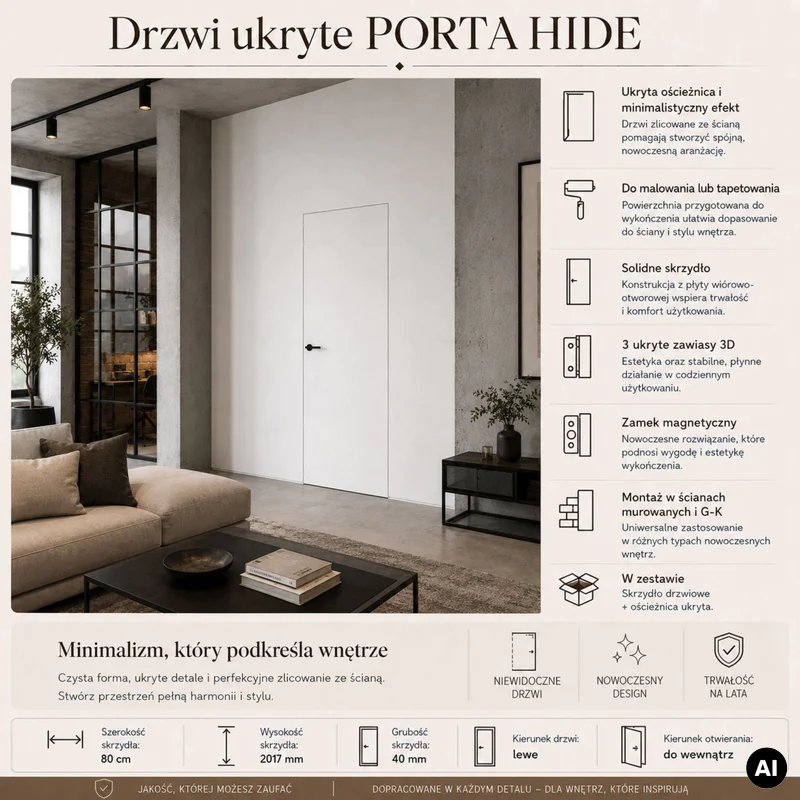 Zestaw Drzwi ukryte + Ościeżnica Porta HIDE Odwrotna przyl