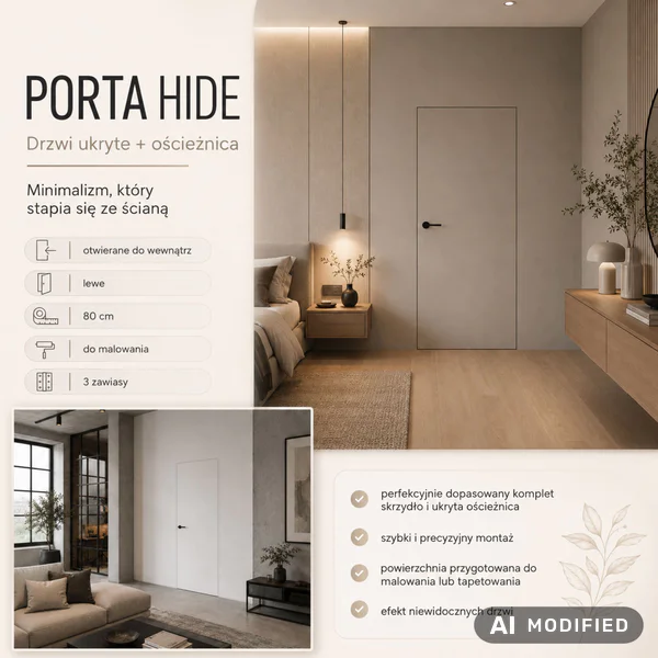 Zestaw Drzwi ukryte + Ościeżnica Porta HIDE Odwrotna przyl