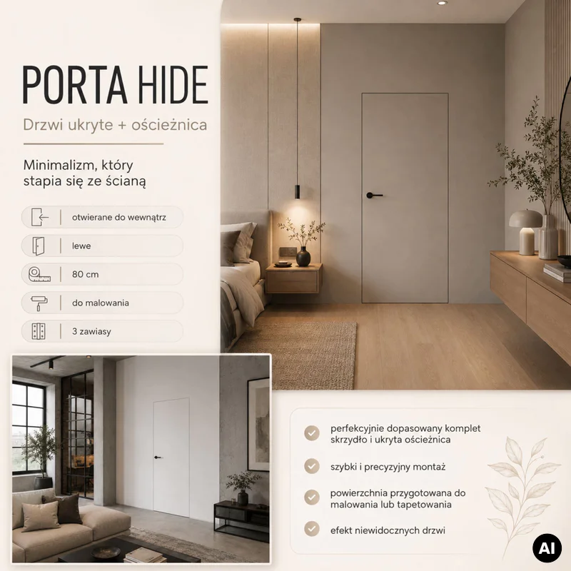 Zestaw Drzwi ukryte + Ościeżnica Porta HIDE Odwrotna przyl