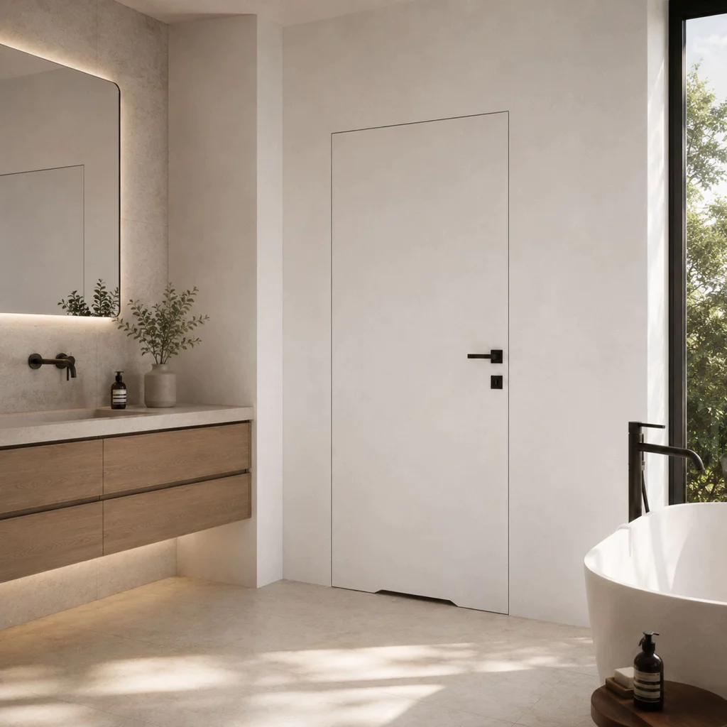 Zestaw Drzwi ukryte + Ościeżnica Porta HIDE WC Bezprzylgowe (otwierane na zewnątrz) Lewe 80cm płyta, SPA1110L08LBPWAYV0O000, OPA100LL080000AN300000, Zestaw, PORTA HIDE, PORTA