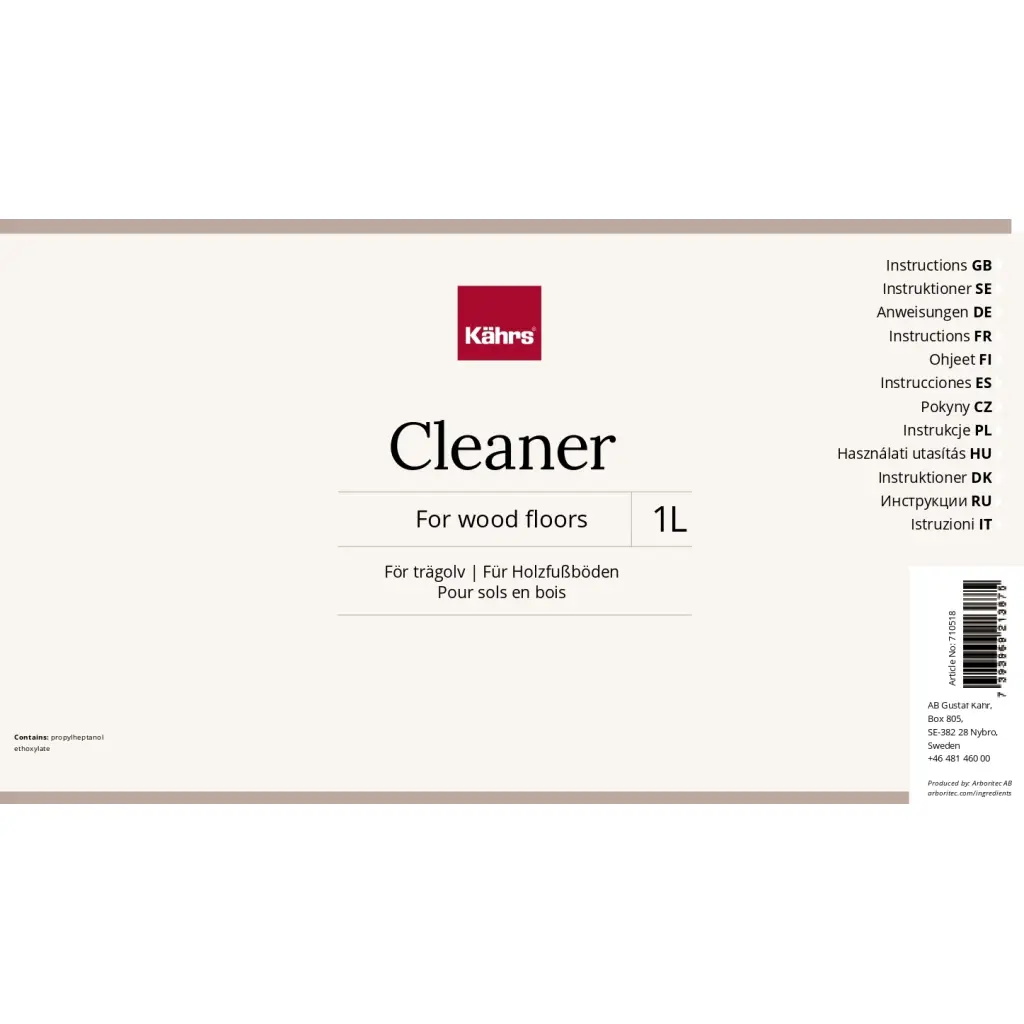 Kahrs Cleaner 1l Płyn Koncentrat do czyszczenia podłóg drewnianych i winylowych, 710518, Płyn Koncentrat do czyszczenia podłóg drewnianych i winylowych, Środki pielęgnacyjne Kahrs, Kahrs