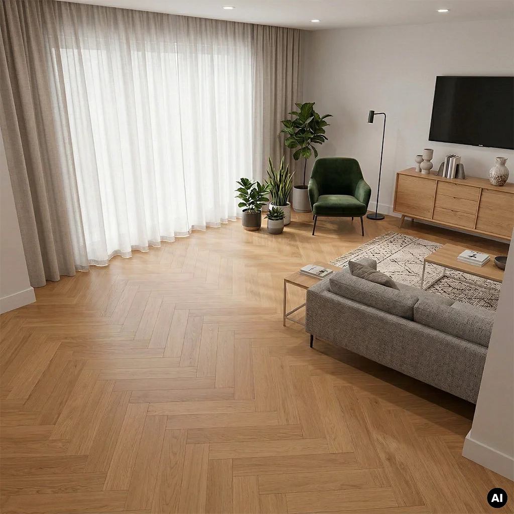 Podłoga drewniana Jodełka Dąb Kaschmir Calm 10.3 mm TAK, 78858, Podłoga drewniana, Jodła Weitzer Blok 750 Plus, Weitzer Parkett