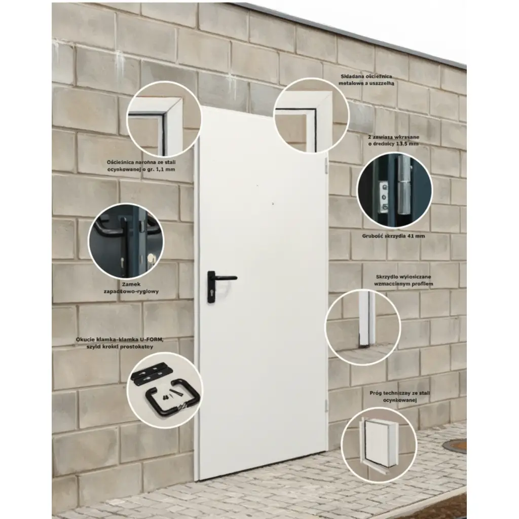 Drzwi techniczne stalowe 80 cm lewe Ecouni, T40 URAN 2 BIAŁY/80 LEWE, Drzwi zewnętrzne, Ecouni, Domoferm