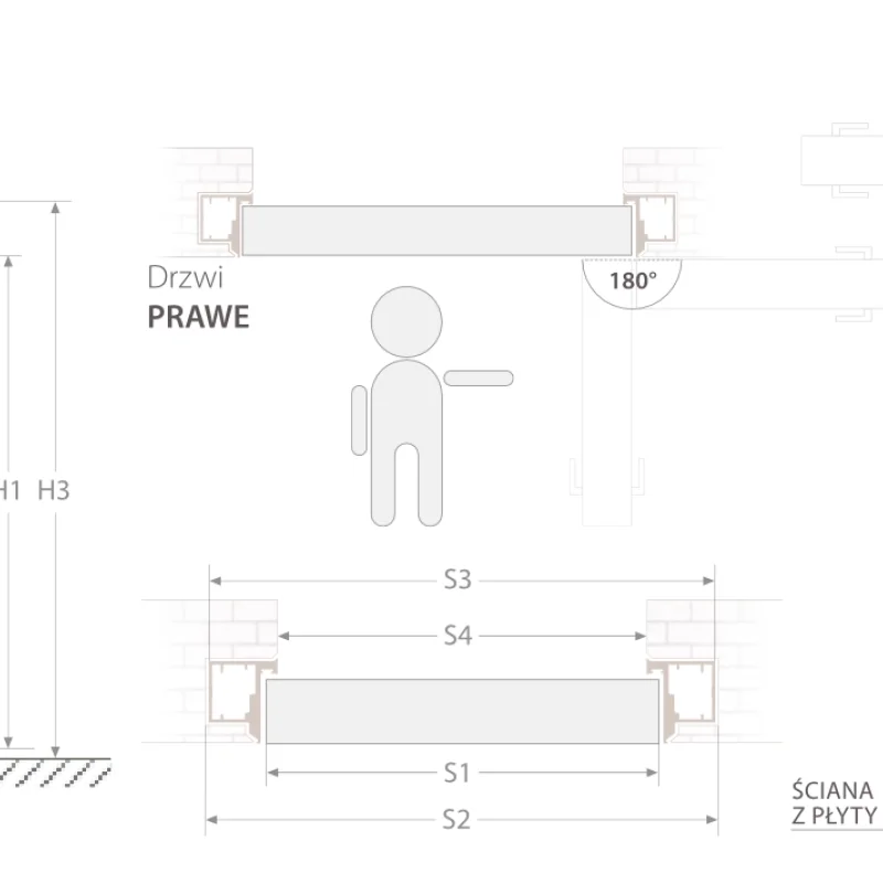 Zestaw Drzwi ukryte bezprzylgowe (otwierane na zewnątrz) WC