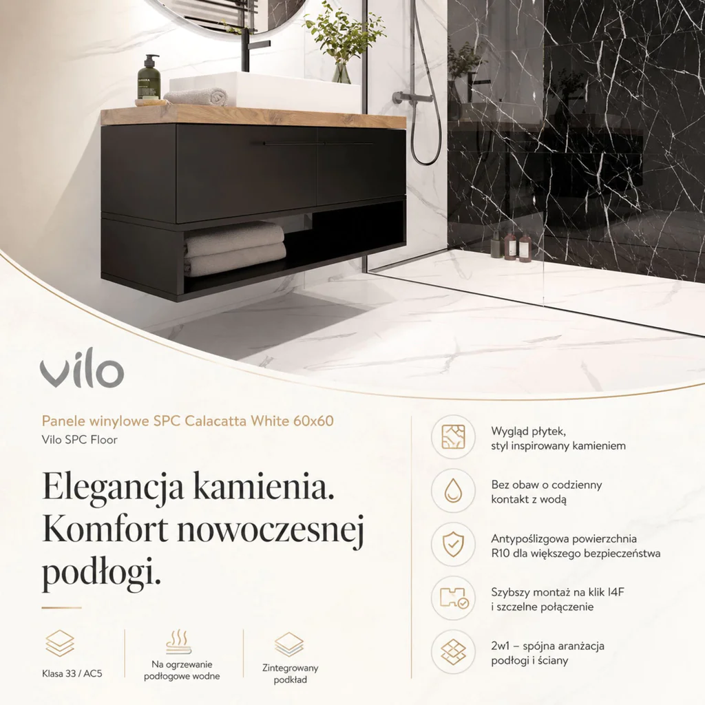 Panele winylowe SPC Calacatta White 60x60 6074903 Klasa 33 6 mm, Panele winylowe, Vilo SPC Floor, Vilo