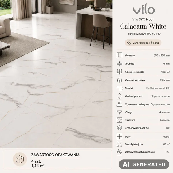 Panele winylowe SPC Calacatta White Jasny 6 mm Klasa 33, 607