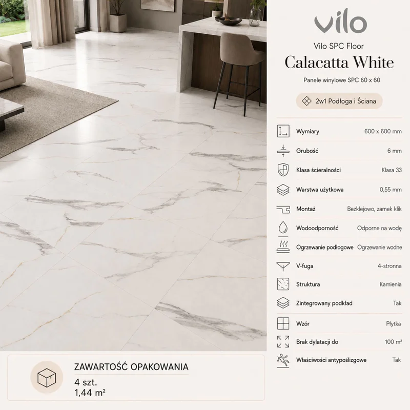 Panele winylowe SPC Calacatta White 60x60 6074903 Klasa 33 6
