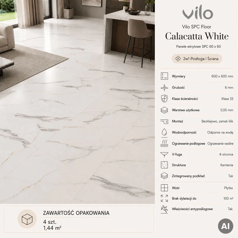 Panele winylowe SPC Calacatta White 60x60 6074903 Klasa 33 6