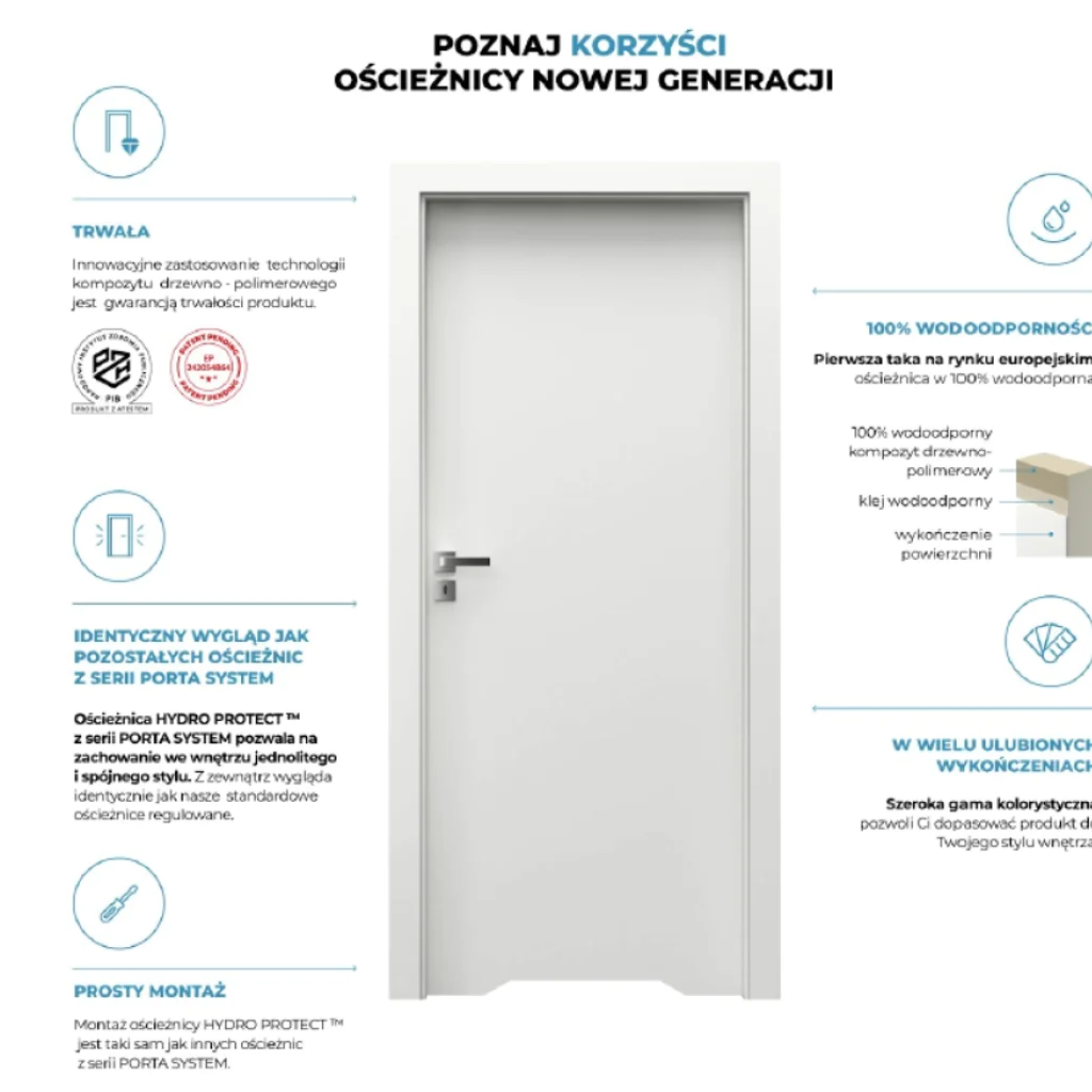 Ościeżnica Wodoodporna Hydro Protect regulowana A 80-120 z kątownikiem 60 mm 70 Lewa Przylgowa, OPWC6A0L07DBI0SZ36C000, Ościeżnica, Ościeżnica HYDRO PROTECT, PORTA