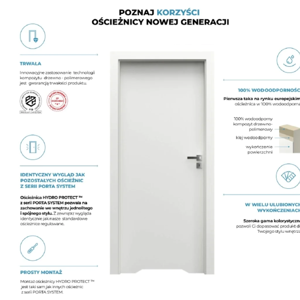 Ościeżnica Wodoodporna Hydro Protect regulowana A 80-120 z kątownikiem 60 mm 70 Prawa Przylgowa, OPWC6A0P07DBI0SZ36C000, Ościeżnica, Ościeżnica HYDRO PROTECT, PORTA
