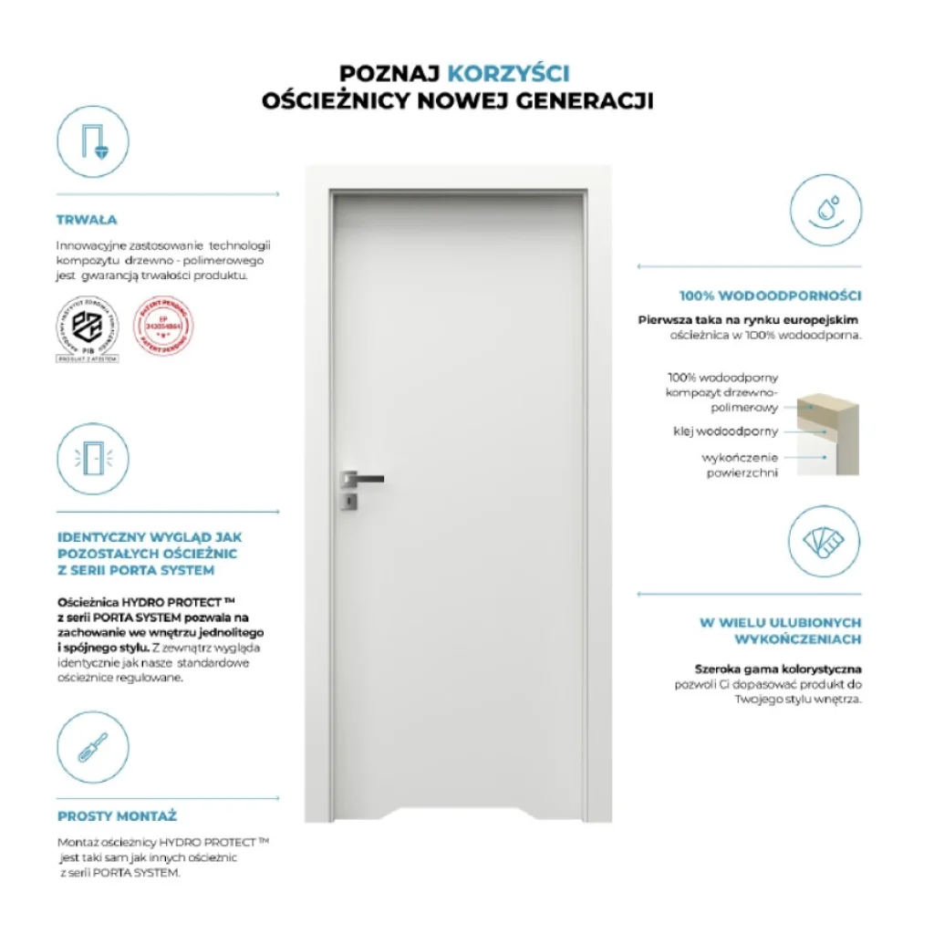Ościeżnica Wodoodporna Hydro Protect regulowana C 120-160 z kątownikiem 60 mm 70 Lewa Przylgowa, OPWC6C0L07DBI0SZ36C000, Ościeżnica, Ościeżnica HYDRO PROTECT, PORTA