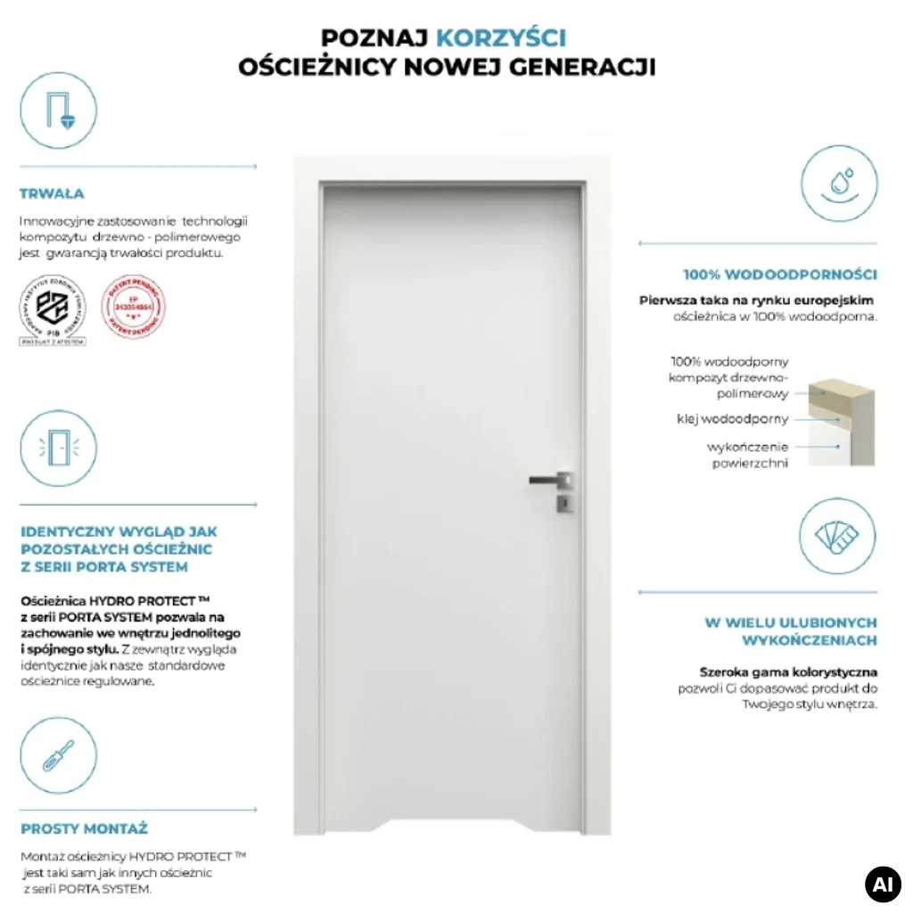 Ościeżnica Wodoodporna Hydro Protect regulowana E 160-200 z kątownikiem 60 mm 80 Prawa Przylgowa , OPWC6E0P08DBI0SZ36C000, Ościeżnica, Ościeżnica HYDRO PROTECT, PORTA