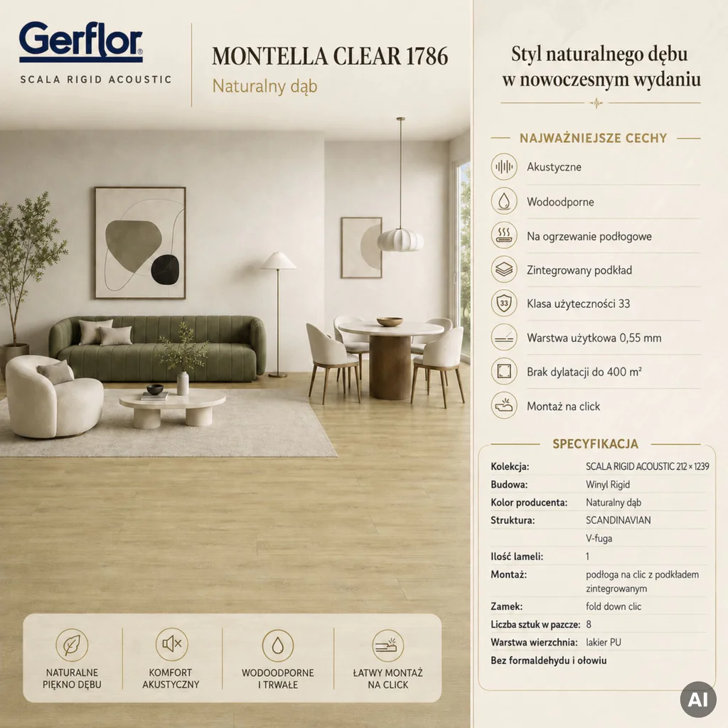 Panele winylowe Montella Clear Klasa 33 5.5 mm, 61411786, Panele winylowe, Gerflor