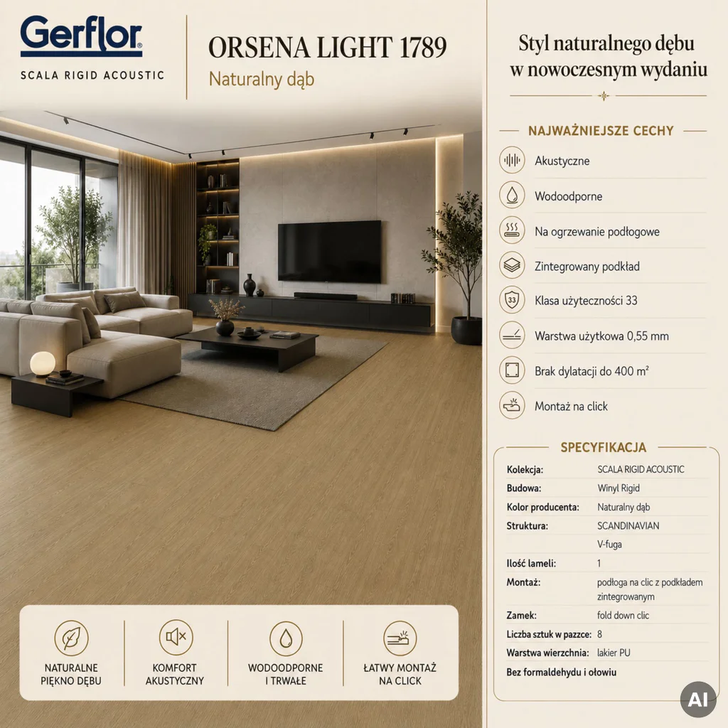 Panele winylowe Orsena Light Klasa 33 5.5 mm, 61411789, Panele winylowe, Gerflor