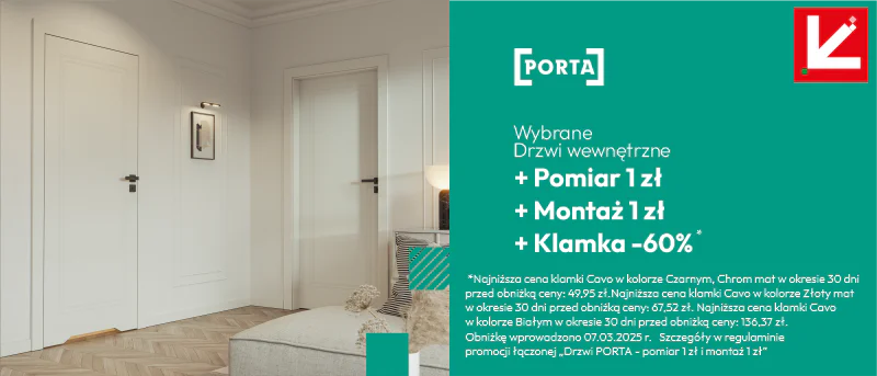 Promocja na drzwi Porta + pomiar 1zł + montaż 1zł + klamk