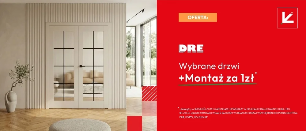Oferta wybrane drzwi wewnętrzne DRE z montażem za 1 zł