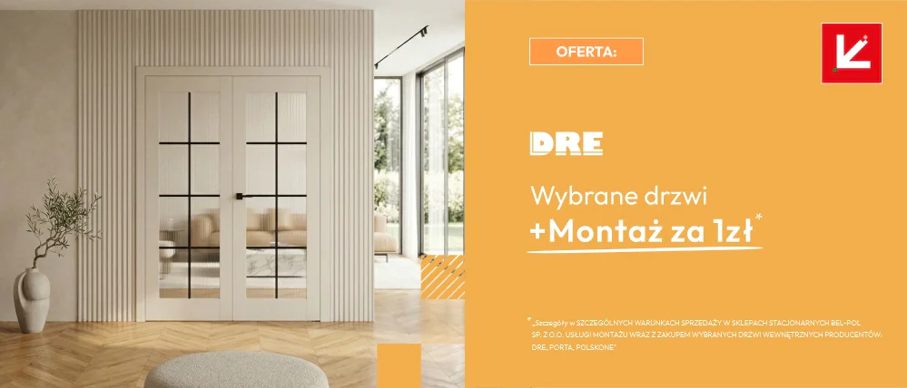 Oferta wybrane drzwi wewnętrzne DRE z montażem za 1 zł. D