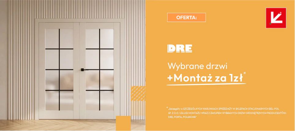 Oferta wybrane drzwi wewnętrzne DRE z montażem za 1 zł. D